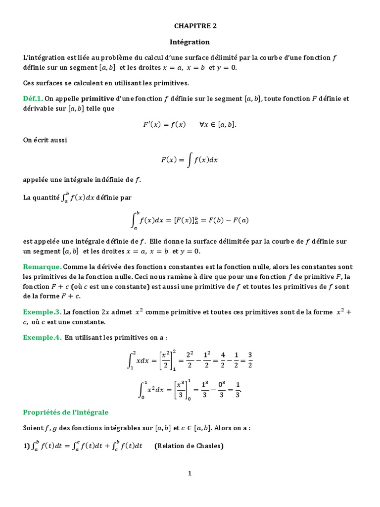 Intégration et Primitives de Fonctions | PDF | Intégral | Fonction ...