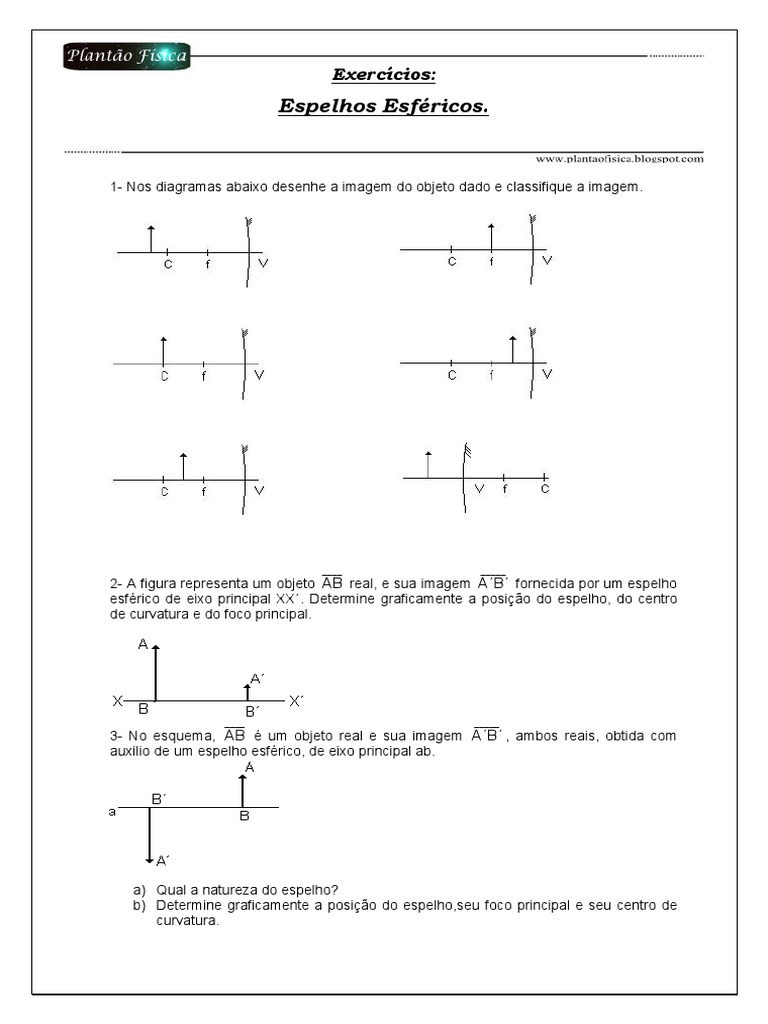 Exercícios sobre Espelhos Esféricos | PDF | Espelho | Ótica