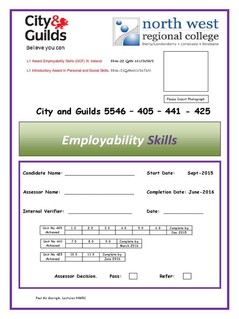 City and Guilds Employability Portfolio Template 2015 2016 | Download ...