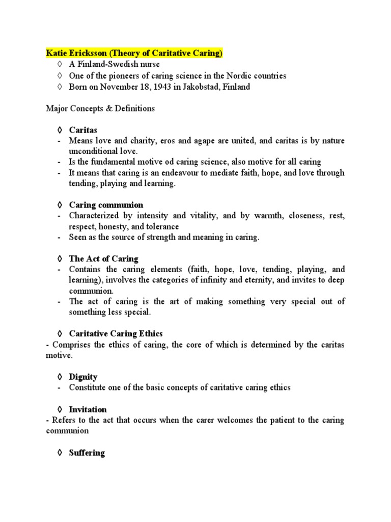 Katie Ericksson (Theory of Caritative Caring) | PDF | Philosophy | Self ...