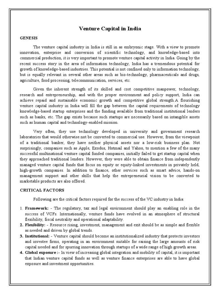 Venture Capital Objectives in India | PDF | Venture Capital | Corporate ...