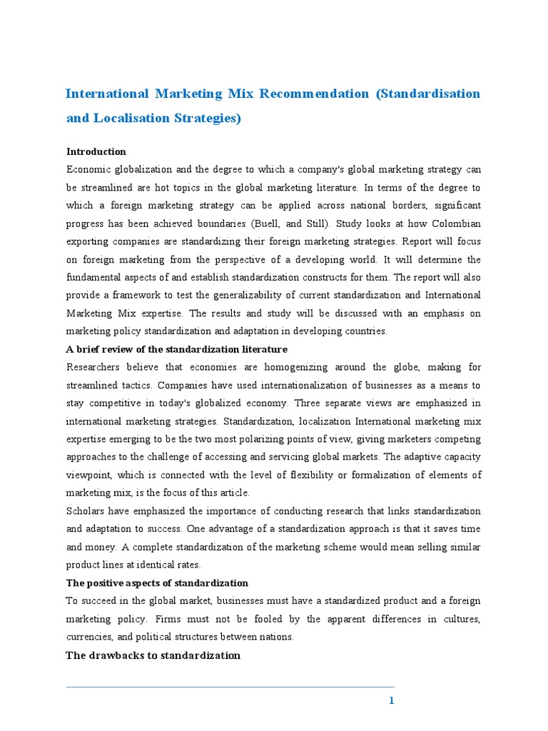 Standardization in International Marketing | PDF | Target Audience ...