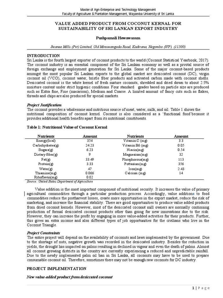 Value Added Desiccated Coconut Product PDF Coconut Oil Magnesium