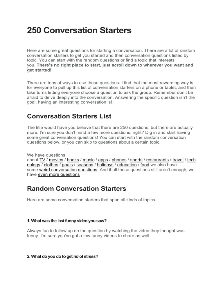Conversation Starters List PDF Fashion Sports