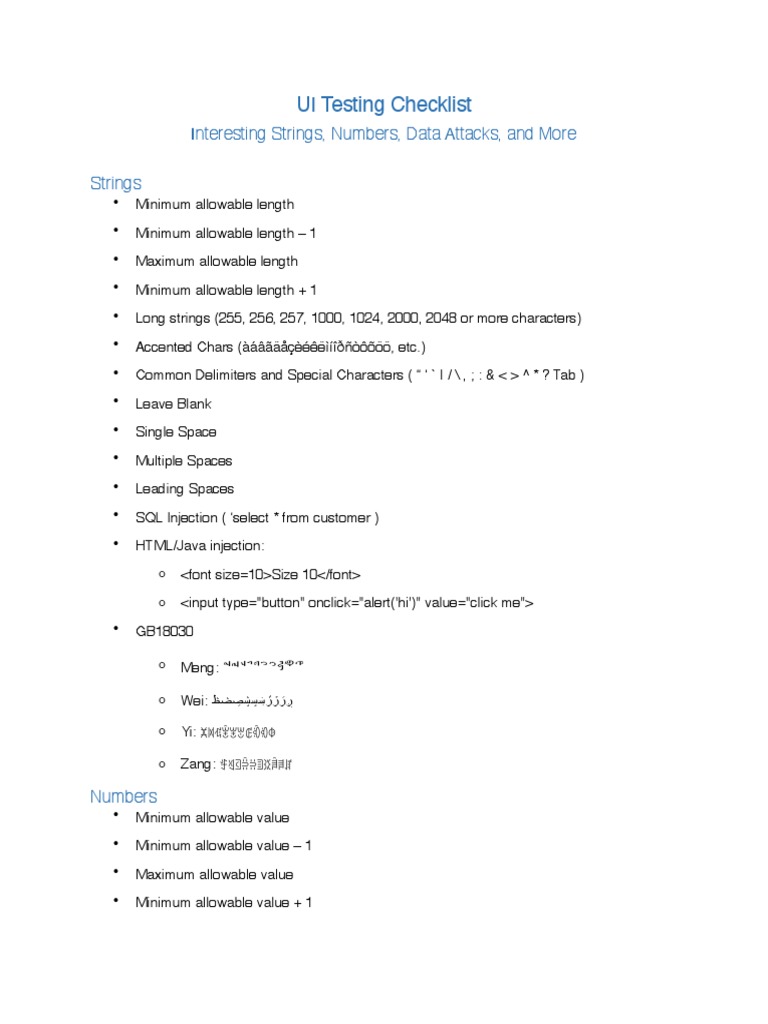 UI Testing Checklist | PDF | Computer Science | Computing
