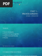 Unit 1 - Programming: Lecture 1 - Introduction