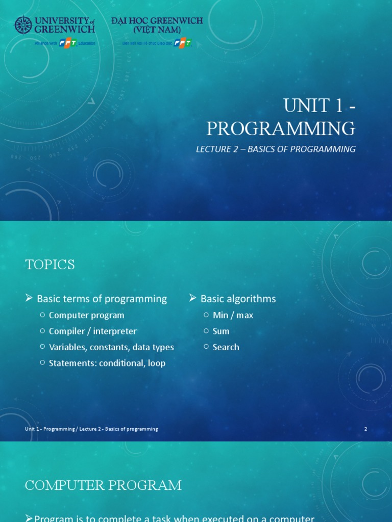 Lecture 2 Basic of Programming PDF Data Type Computer Program