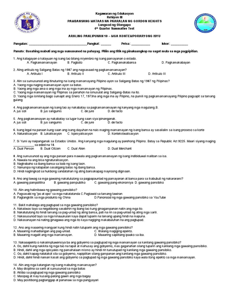 Ap - Summative Test 4TH Quarter | PDF
