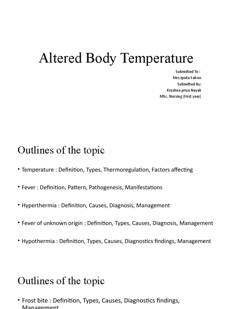 Altered Body Temperature: Submitted To: Mrs - Ipsita Sahoo Submitted By ...