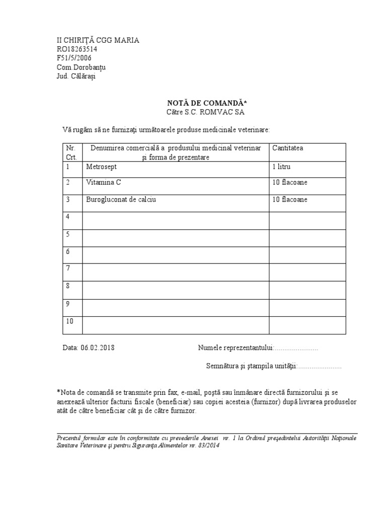 Formular Nota Comanda | PDF