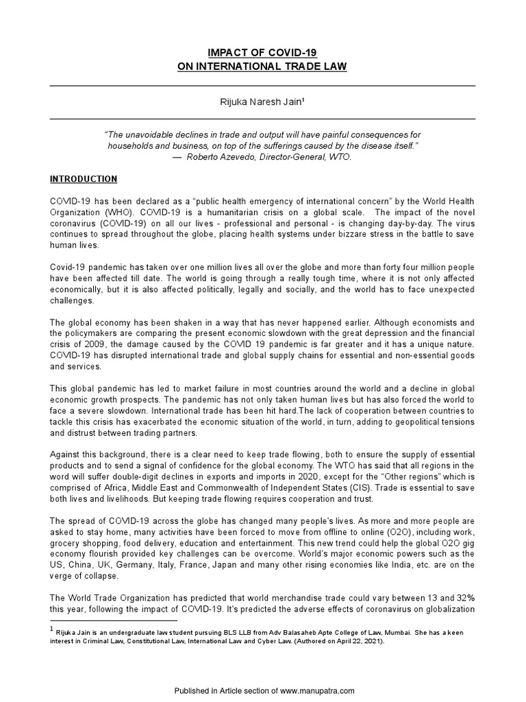 COVID-19's Impact on International Trade Law | PDF | Globalization ...