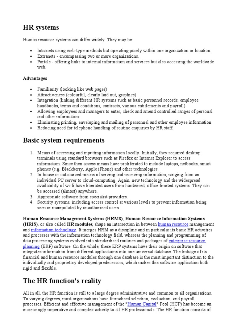 Understanding HR Systems and Their Benefits | PDF | Human Resource ...