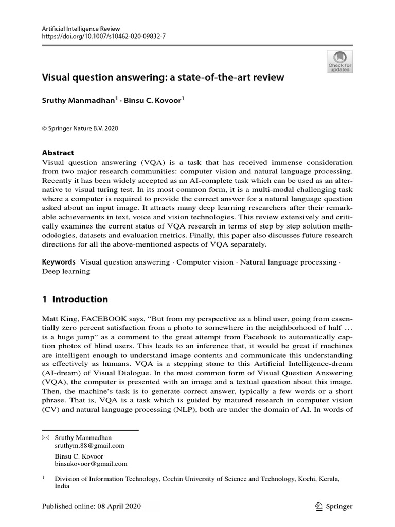 Visual Question Answering A State of The Art Review | PDF | Deep ...