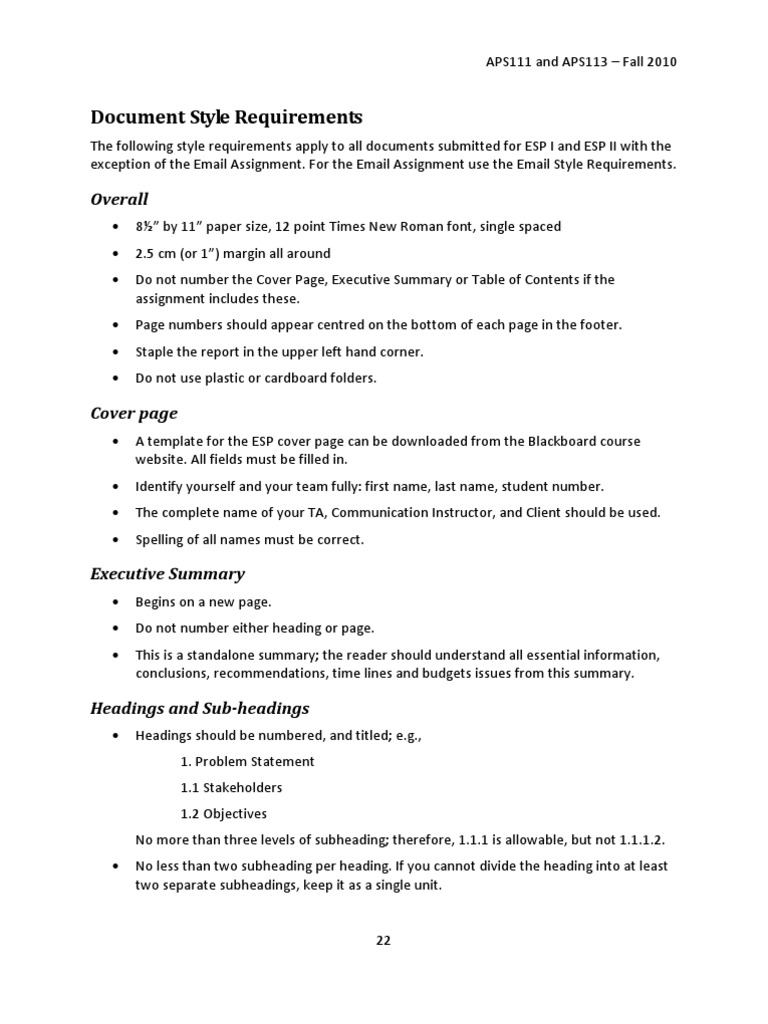 Document Style Requirements: Overall | PDF | Citation