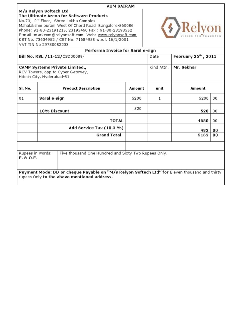 Saral e-sign Invoice for CAMP Systems | PDF | Computers