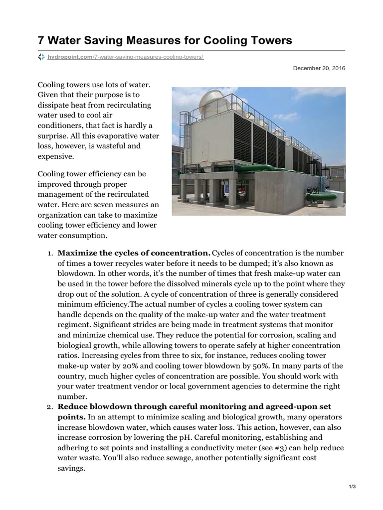 7 Water Saving Measures For Cooling Towers | PDF | Water Treatment | Water