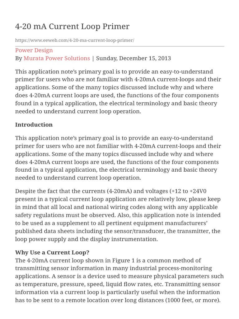 4-20 Ma Current Loop Primer | PDF | Power Supply | Sensor