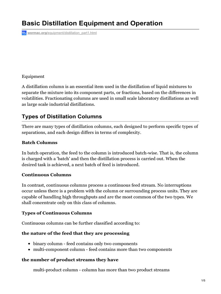 Basic Distillation Equipment and Operation PDF Distillation Unit