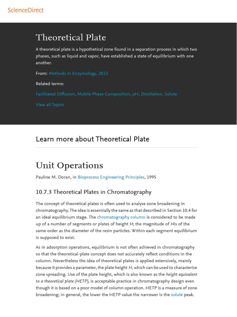 Theoretical Plate Unit Operations PDF Chromatography Analytical