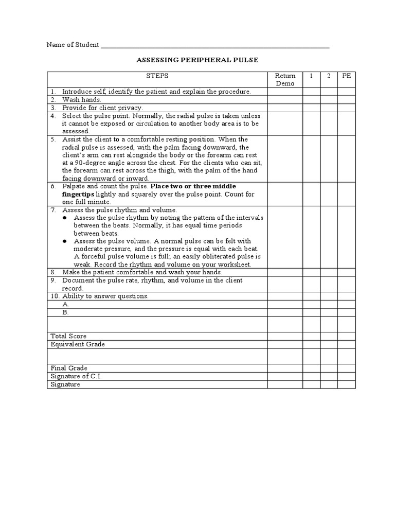 Peripheral Pulse Assessment Guide | PDF
