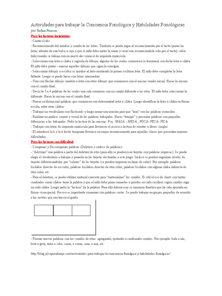 Actividades de Conciencia Fonológica | PDF | Ciencia cognitiva ...