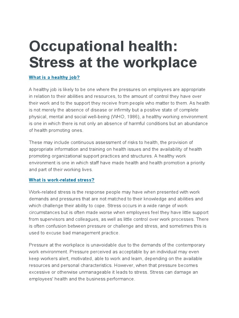 Managing Workplace Stress Effectively | PDF | Occupational Stress ...