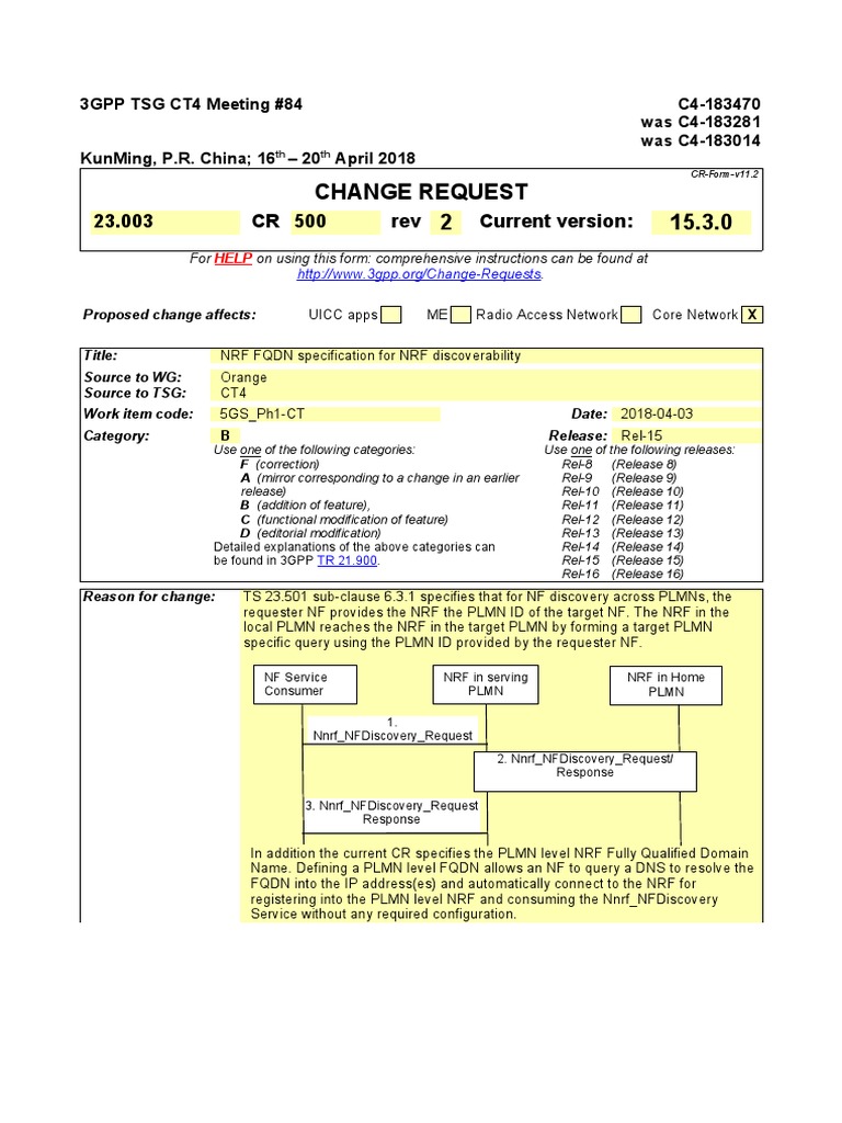 Change Request 2 15.3.0: 23.003 CR 500 Rev Current Version | PDF | 3 ...