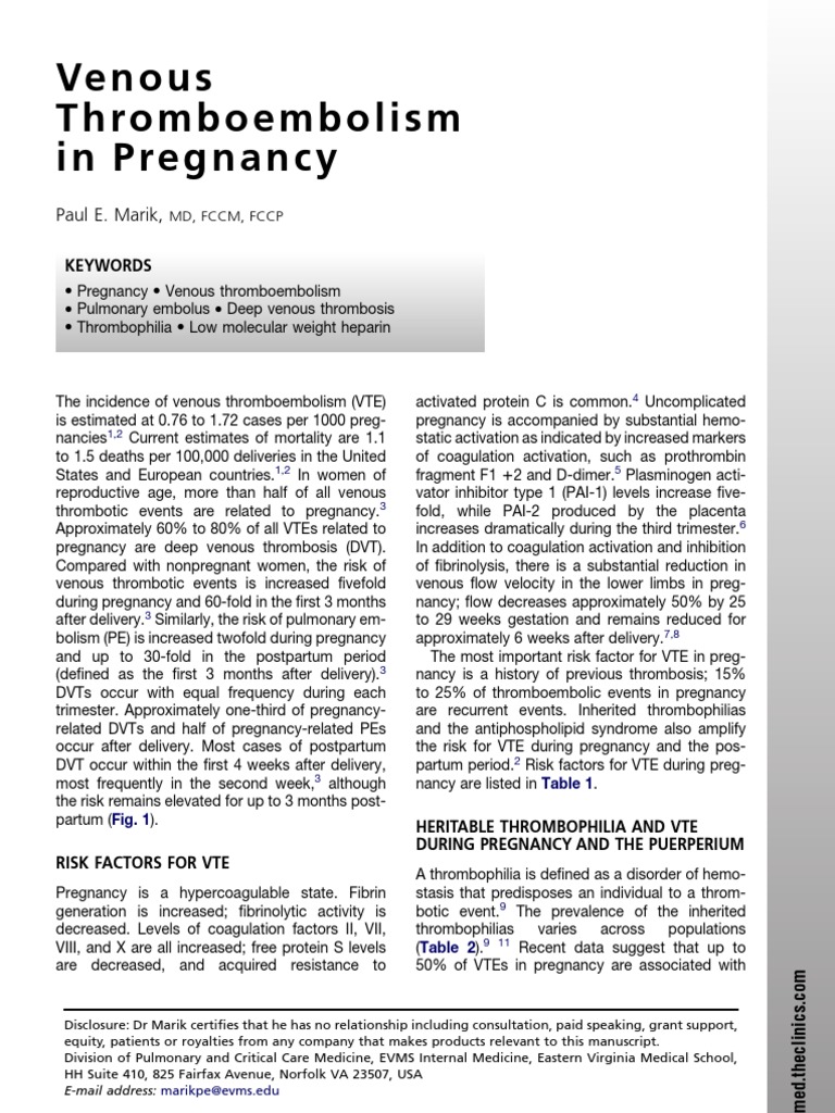 Venous Thromboembolism in Pregnancy | PDF | Thrombosis | Childbirth