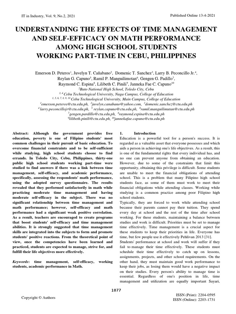 Understanding The Effects of Time Management and Self-Efficacy On Math ...