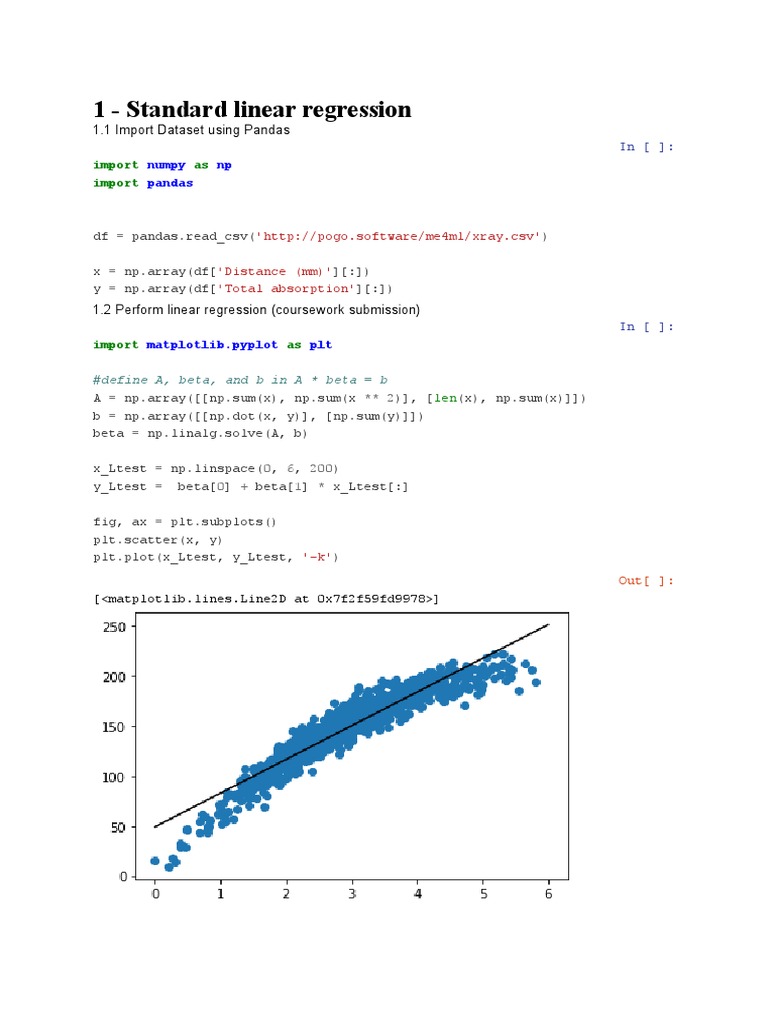 1 - Standard Linear Regression: Numpy NP Pandas | PDF | Teaching ...