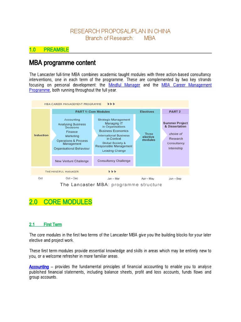 MBA Programme Content: Research Proposal/Plan in China Branch of ...