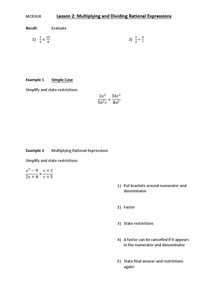 Multiplying and Dividing Rational Expressions | PDF
