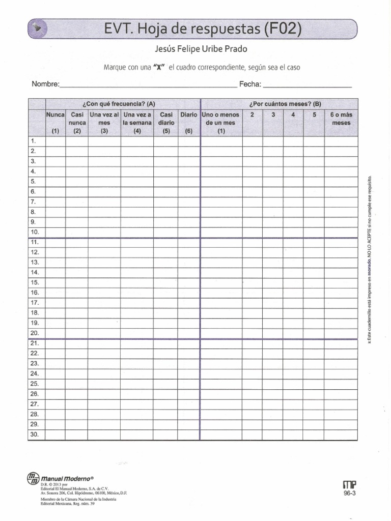 EVT Hoja Respuestas | PDF