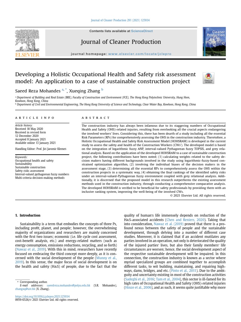 Developing A Holistic Occupational Health and Safety Risk - 2021 ...