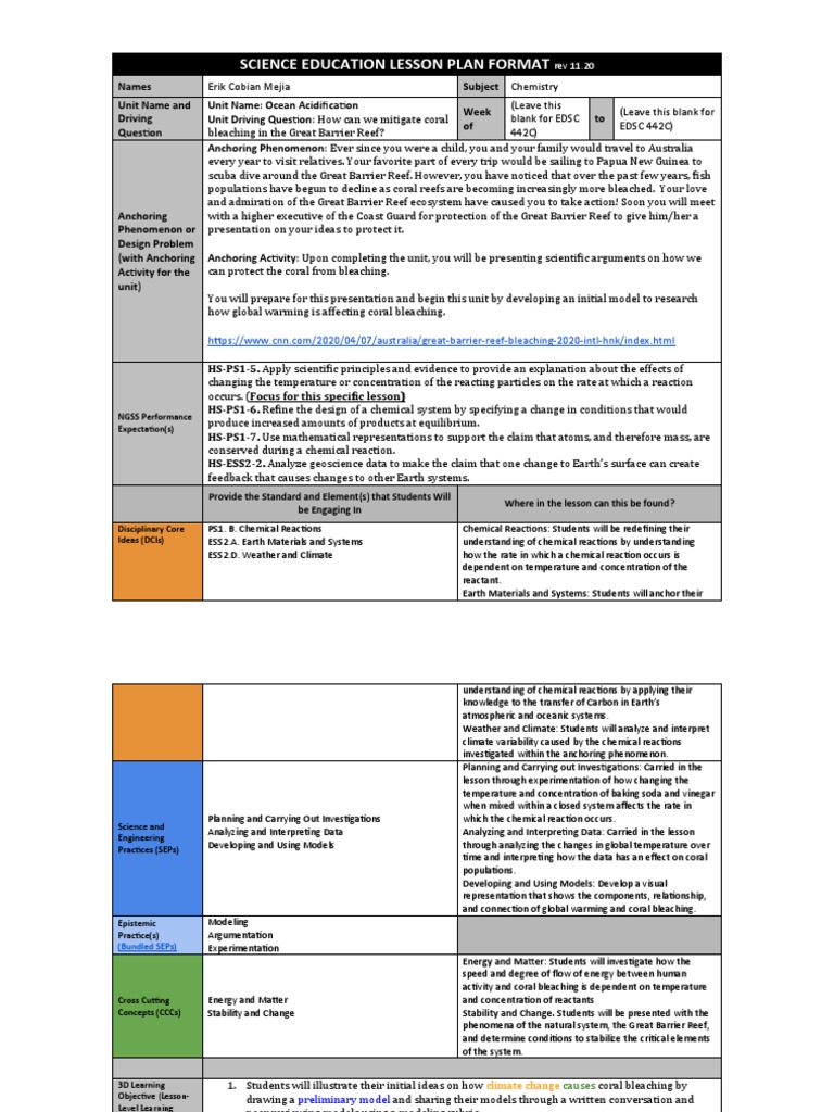 Science Education Lesson Plan Format | PDF | Coral Reef | Ocean ...
