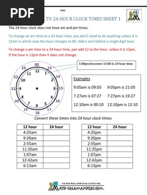 24 Hour Clock Worksheets Pdf Convert Between 12 Hour And 24 Hour