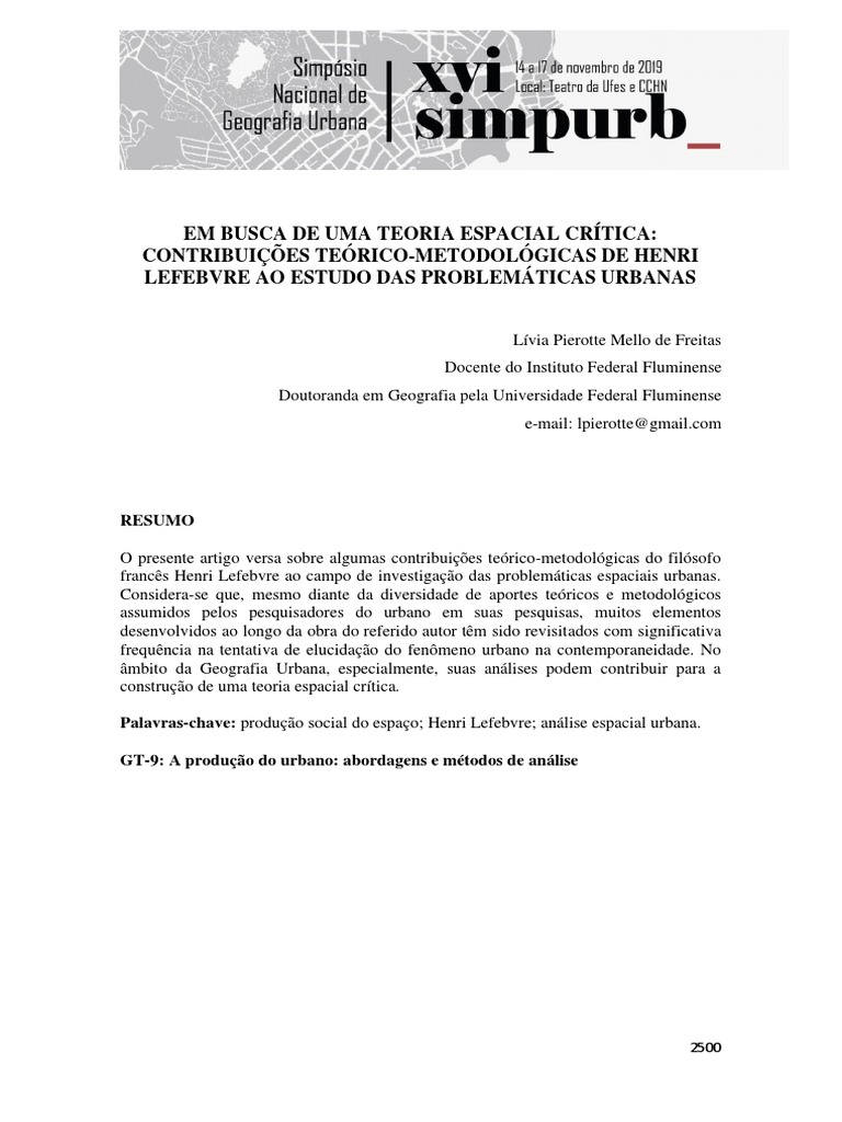 Freitas Contribuicoes de Henri Lefebvre Ao Estudo