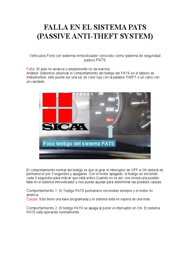 Codigs de Fallas en El Sistema PATS Passive Anti Theft System FORD