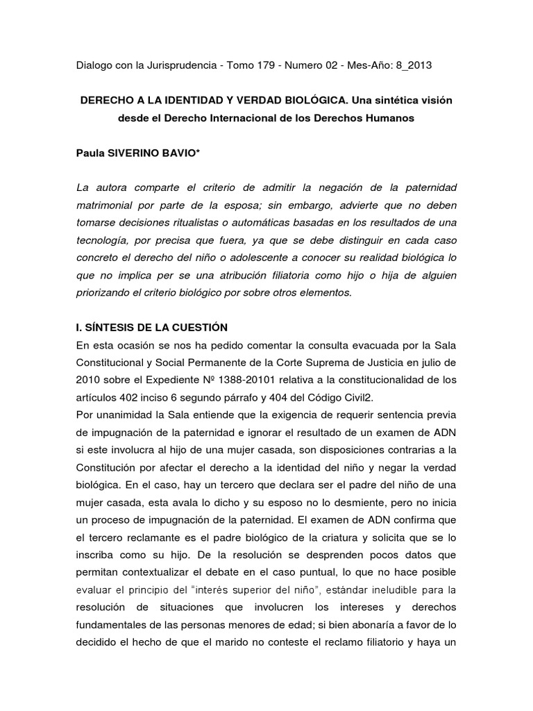 Derecho A La Identidad y Verdad Biológica | PDF | Caso de ley ...