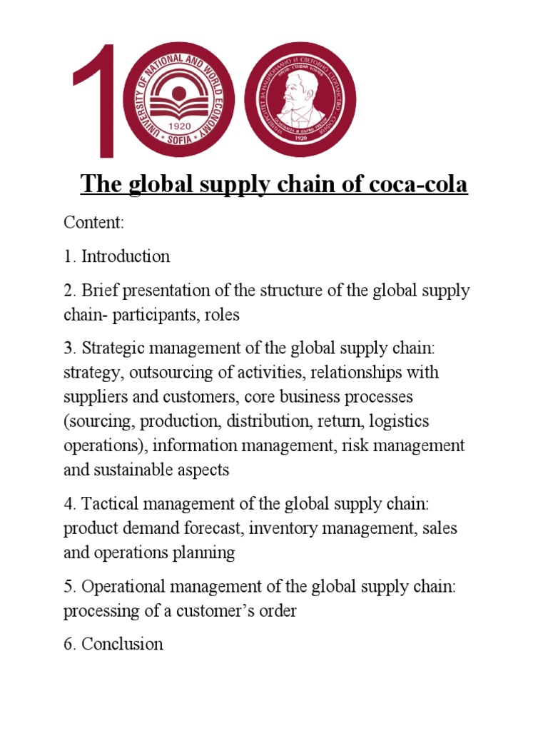 The Global Supply Chain of Coca Cola PDF The Coca Cola Company