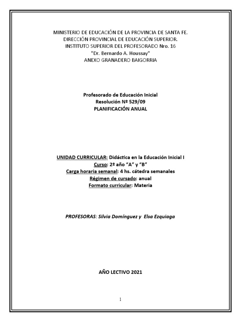 Didáctica en Educación Inicial: Plan Anual | PDF | Educación de la ...