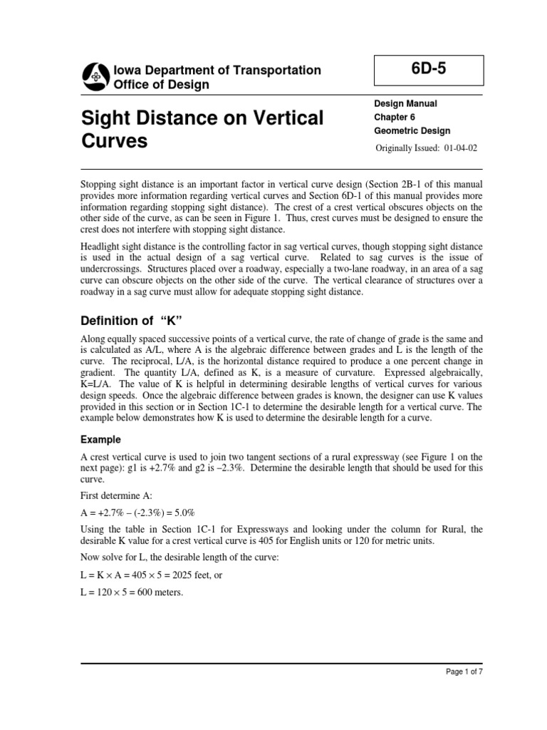 K Values for Vertical Curve Design | PDF | Distance | Space