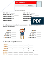 Exercícios de matemática - soma, decomposição de números e identificação de algarismos