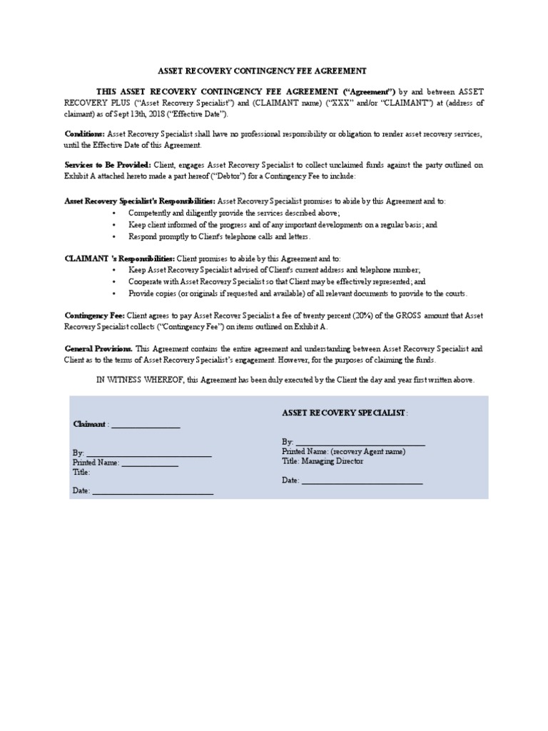 Tax Surplus FundCONTINGENT FEE Agreement PDF Private Law Common Law