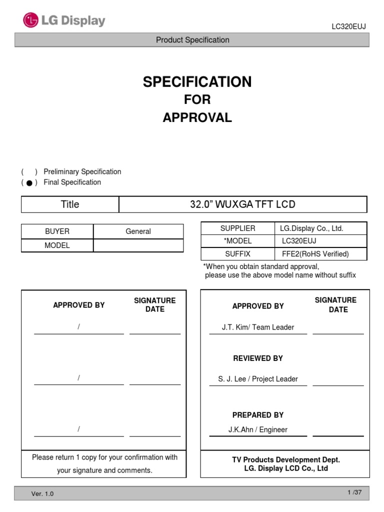 LG LC320EUJ FFE2 Display Specs | PDF | Rgb Color Model | Liquid Crystal ...