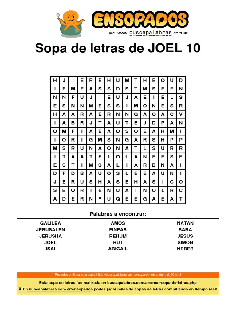 Sopa de Letras: Profeta Joel para Niños | PDF