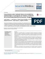 Conocimientos sobre metodos basicos de estadistica, epidemiologia e investigacion