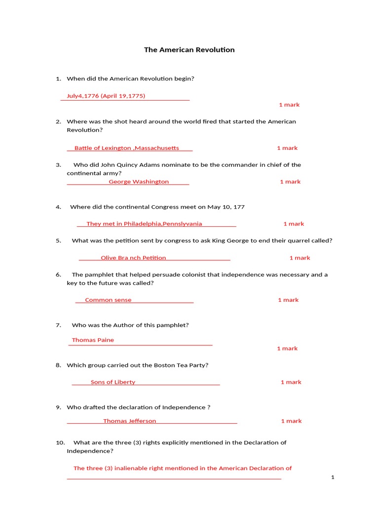 American Revolution Q&A Worksheet | PDF | American Revolutionary War ...