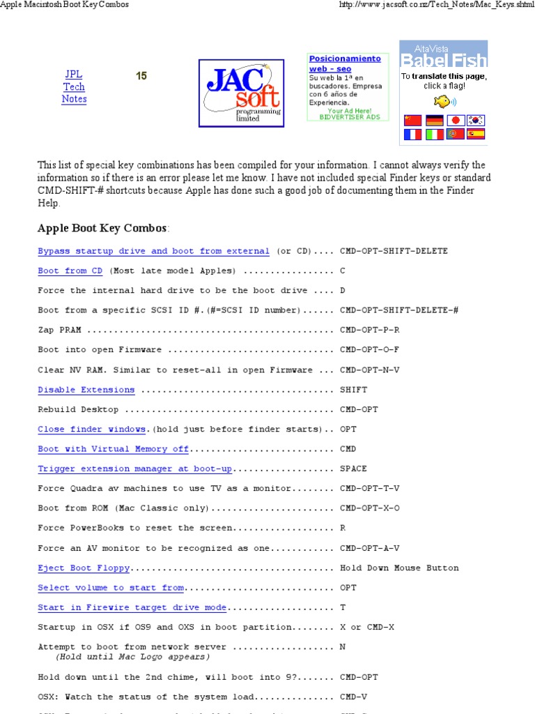 Apple Macintosh Boot Key Co... | PDF | Booting | Macintosh