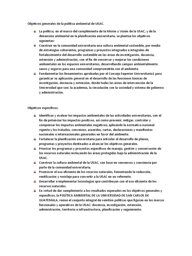Política Ambiental de la USAC | PDF | Planificación | Entorno natural